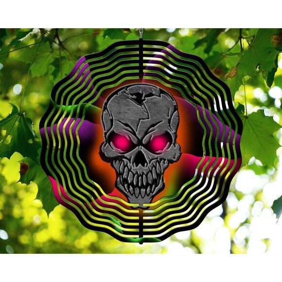 Spooky Fun Halloween Skull Wind Spinner 10 Inch Garden Patio Decor - Picture 2 of 6